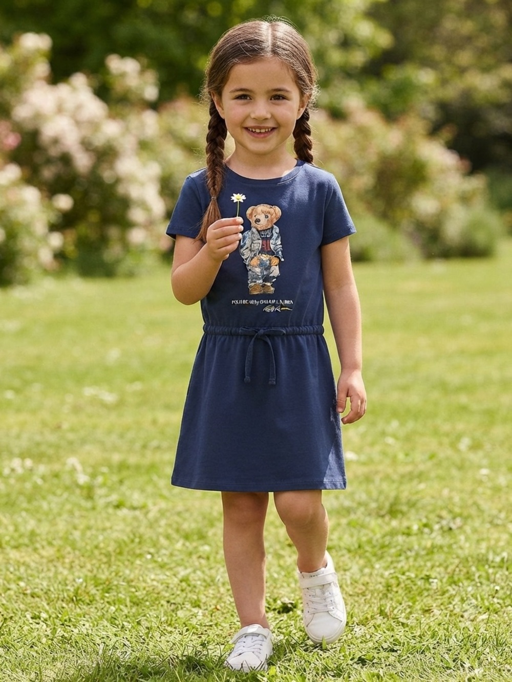 Polo by Ralph Lauren Navy Bear Graphic Drawstring Knit Dress